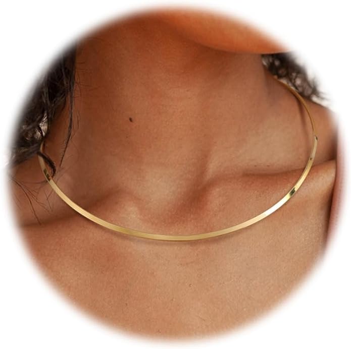 Sanfenly Choker Collar for Women 14K Gold Plated Silver Stainless Steel Metal Collar Choker Necklace Statement Open Cuff Bangle Necklace for Women - Image 1